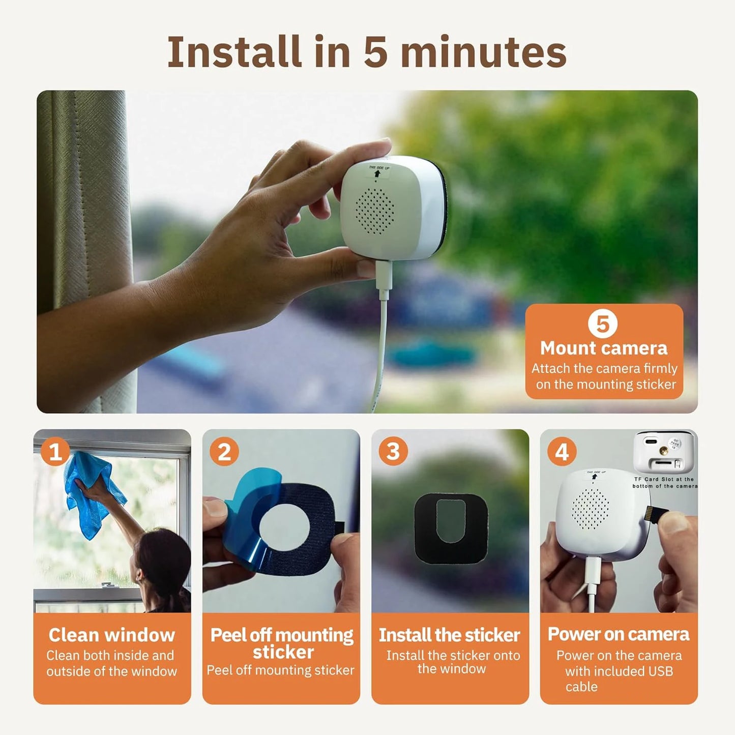 2PCS Window Camera - | 2.4/5GHz Wi-Fi | 3MP Resolution | Full-Color Night Vision