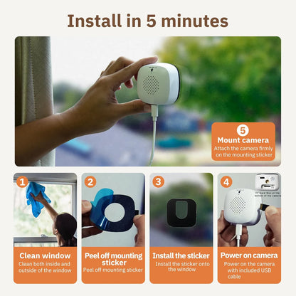 2PCS Window Camera - | 2.4/5GHz Wi-Fi | 3MP Resolution | Full-Color Night Vision